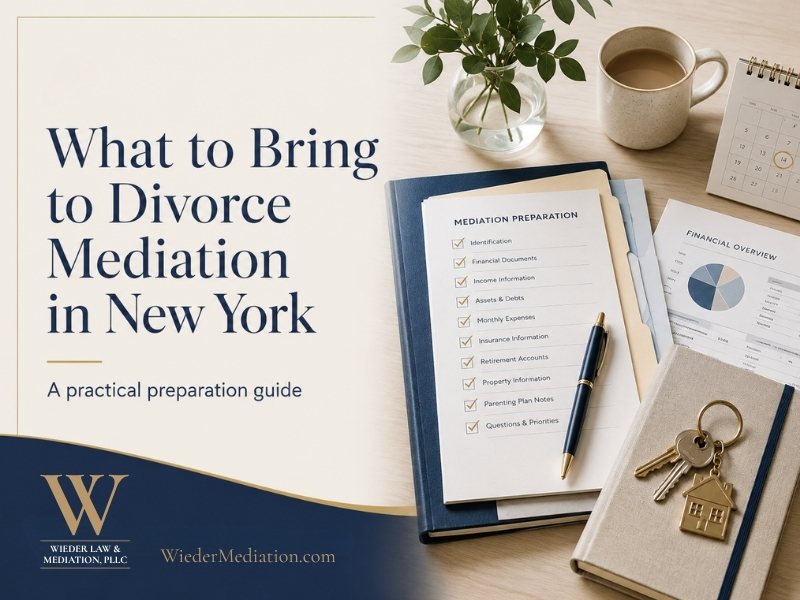 What to bring to divorce mediation in New York preparation guide by Wieder Law & Mediation